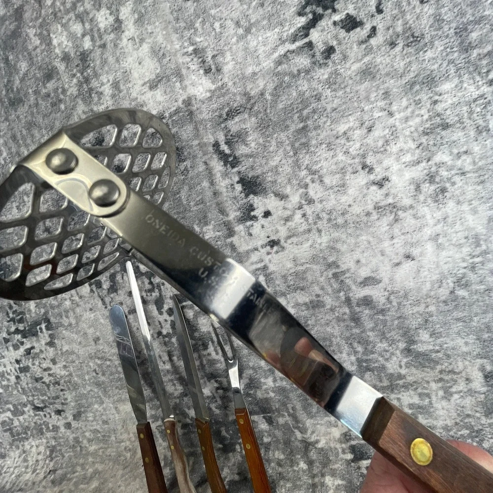 Vtg EKCO Oneida USA 5 Pc‎ Kitchen Utensil Lot Wood Handle Stainless Steel